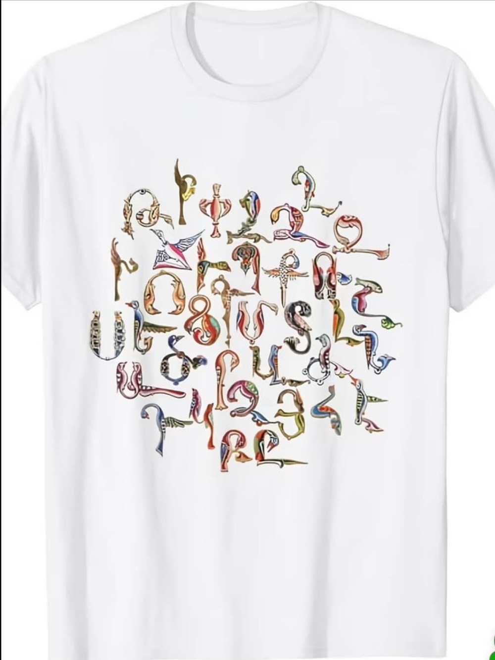 White T-Shirt with Colorful Abstract Lettering Cluster